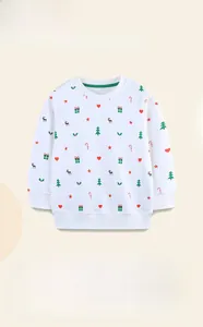 Detail of soft 100% cotton girls sweatshirt with festive Christmas pattern print