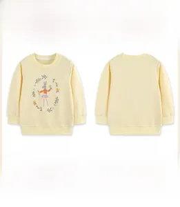 Detailed front and back view of yellow cotton sweatshirt with rabbit and floral embroidery