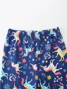 Leggings bleu marine pour enfants avec motifs licornes et arcs-en-ciel colorés