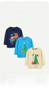 T-shirts manches longues en coton pour enfants avec motifs Père Noël et dinosaures