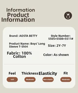Guide des tailles détaillé et fiche technique du t-shirt manches longues 100% coton garçon