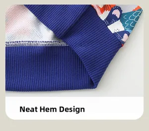 Detail of sweatshirt hem with neat stitching and cute cat paw fish scale print
