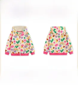 Vues avant et arrière d'un sweat à capuche coloré zippé pour filles avec bords-côtes