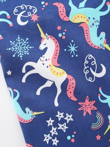 Leggings pour filles bleu marine avec imprimé licorne, étoiles et motifs arc-en-ciel