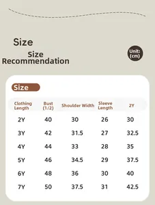 Detailed size chart for kids dinosaur printed long sleeve T-shirt from age 2Y to 7Y