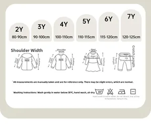 Detailed size guide for boys' cartoon T-shirts covering 2Y to 7Y with washing instructions