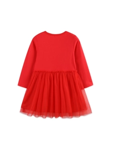 Robe de princesse de Noël rouge pour filles avec manches longues et jupe en tulle multicouche