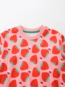 Felpa rosa per bambine con stampe di fragole e coccinelle e scollo rotondo