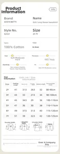 Detailed size chart for girls' cotton sweatshirt including height and measurement guides