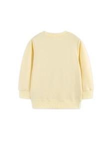 Girls' pale yellow autumn cotton sweatshirt with ribbed crewneck and long sleeves, back view