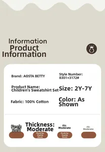 Detailed size chart and 100% cotton material specs for toddler car embroidery tracksuit