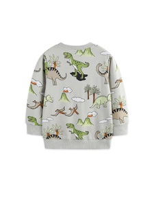 Boys' cotton sweatshirt featuring all-over dinosaur print and grey ribbed cuffs