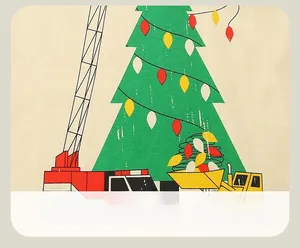 Détail d'un t-shirt manches longues garçon avec sapin de Noël et camions de chantier