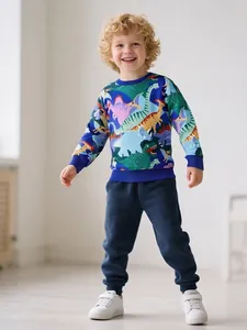 Fashion Kids Dinosaur Print Sweatshirt Boys Crew Neck Long Sleeve Polyester Pullover Autumn Casual Active Sport Top