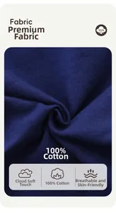 Detail of 100% cotton navy knit fabric showing breathable texture and soft quality