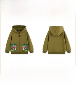 Vue avant et arrière du sweat à capuche vert pour enfant avec broderie dinosaure