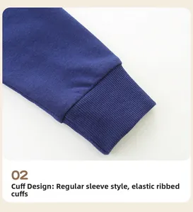 Detail view of elastic ribbed cuffs on a navy blue sweatshirt for kids clothing