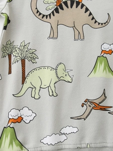 Boys grey cotton sweatshirt with colorful cartoon dinosaur prints and ribbed hem
