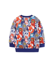 Boys long sleeve sweatshirt with cute forest animals print and blue ribbed cuffs