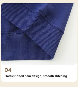 Detail of girls' sweatshirt showing elastic ribbed hem and neat stitching quality