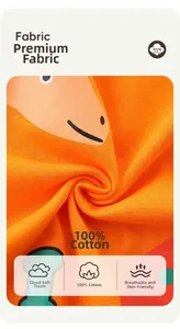 Detailed macro view of 100% cotton orange knit fabric with soft texture and giraffe print