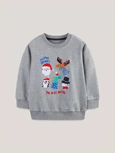 Boys gray festive cotton sweatshirt featuring Christmas characters and crew neck ribbing