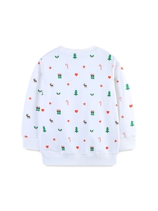 Girls white long sleeve cotton sweatshirt with colorful Christmas holiday prints