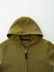 Sweat à capuche zippé pour enfants vert olive avec broderie dinosaure en coton tricoté