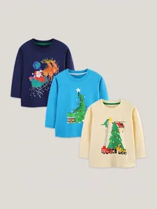 T-Shirt Manches Longues Dinosaure de Noël Garçon Coton Col Rond Pullover Imprimés Dessins Animés Enfants Hauts