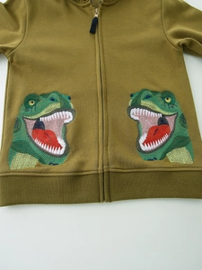 Veste à capuche pour enfant vert olive avec broderie détaillée de tête de dinosaure