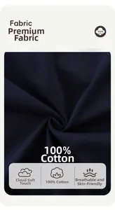 Détail du tissu 100% coton bleu marine avec une texture douce et une finition respirante