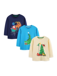 Lot de trois t-shirts à manches longues pour garçons avec motifs de dinosaures de Noël