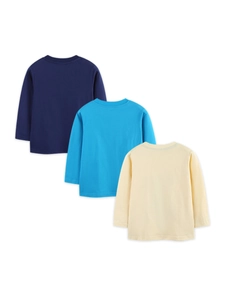 Lot de 3 t-shirts manches longues en coton pour enfants, coloris bleu, bleu roi et beige