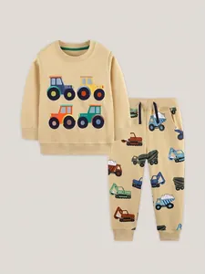 Toddler Boys 2 Piece Sweatshirt Set Cotton Long Sleeve Top And Jogger Pants With Engineering Vehicle Embroidery Print
