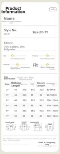 Detailed size chart for boys excavator jacket featuring measurements and fabric information
