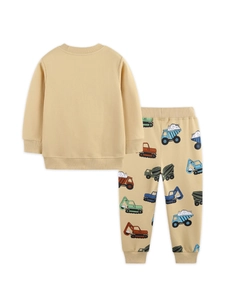 Toddler boys long sleeve sweatshirt and pants set with colorful construction prints
