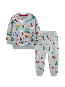 Ensemble gris de Noël pour enfants avec sweat-shirt, pantalon et motifs festifs