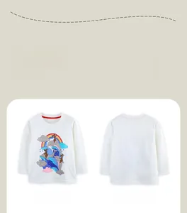 Vues détaillées avant et arrière du t-shirt blanc à manches longues pour filles avec motifs