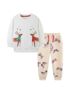 Sweatshirt fille avec broderie renne et pantalon à imprimé papillon coloré