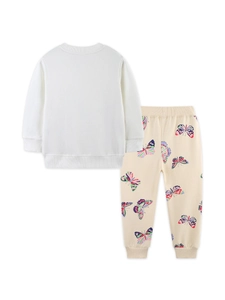 Ensemble sport fille avec sweat à manches longues et pantalon à imprimé papillons