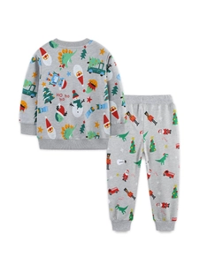 Pyjama de Noël pour enfants avec imprimés Père Noël et dinosaures sur gris chiné