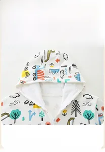 Detail of boys' cartoon truck jacket featuring breathable mesh lining and hood design