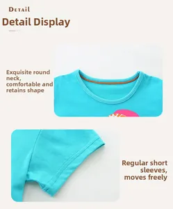 Dettaglio della maglietta in cotone per bambini con scollo rotondo e tessuto a maglia