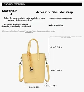 Tableau des tailles détaillé du mini sac bandoulière jaune en cuir PU à cœur