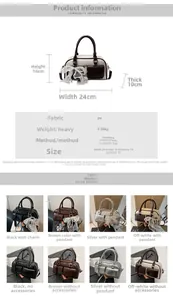 Detailed dimension guide and multi-color comparison for the Boston handbag with ribbon detail
