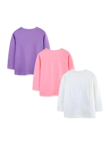 Lot de 3 t-shirts à manches longues pour filles en violet, rose et blanc pur