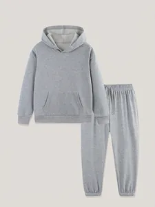 Kids Solid Color Hooded Sweatshirt And Sweatpants Outfits Toddler Sports Casual Apparel Hoodie And Pants Autumn Winter Cotton Blend