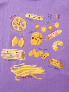 T-shirt violet à manches longues pour filles avec imprimé créatif de pâtes