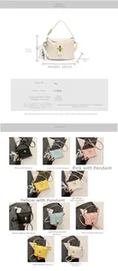 Size chart showing dimensions and colors of the lychee texture PU leather bucket bag