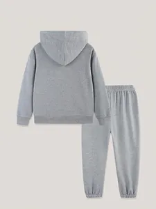 Kids grey solid hoodie and joggers two-piece athletic tracksuit set for autumn